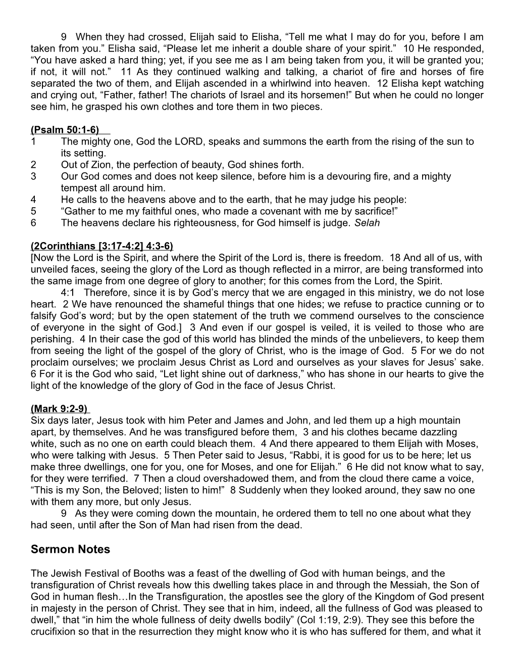 Pastor S Notes for Transfiguration of Our Lord, B Date: 2/15/15