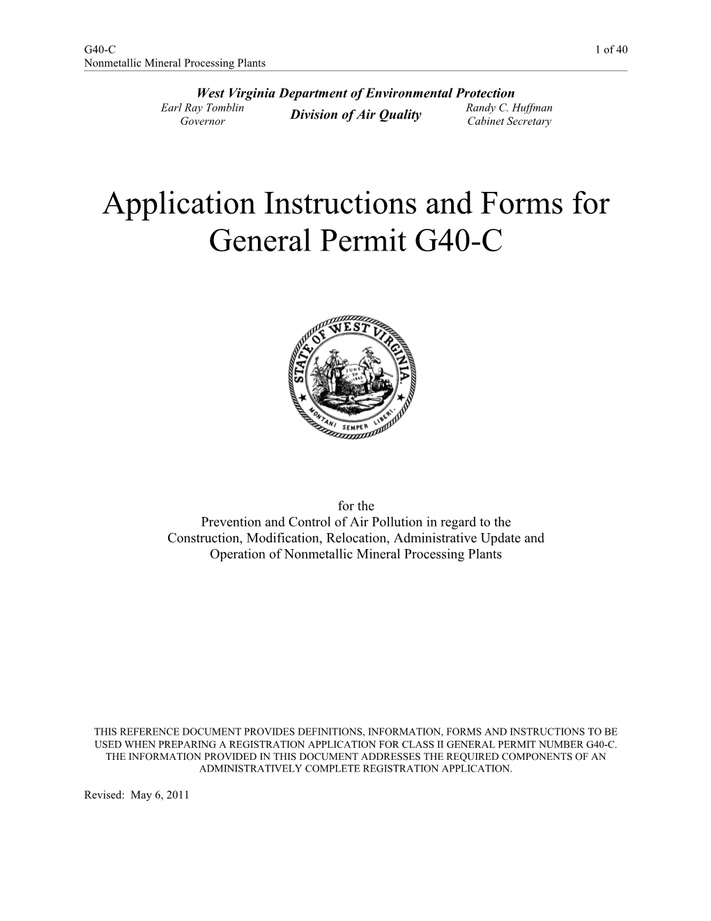 Application Instructions and Forms for General Permit G40-C