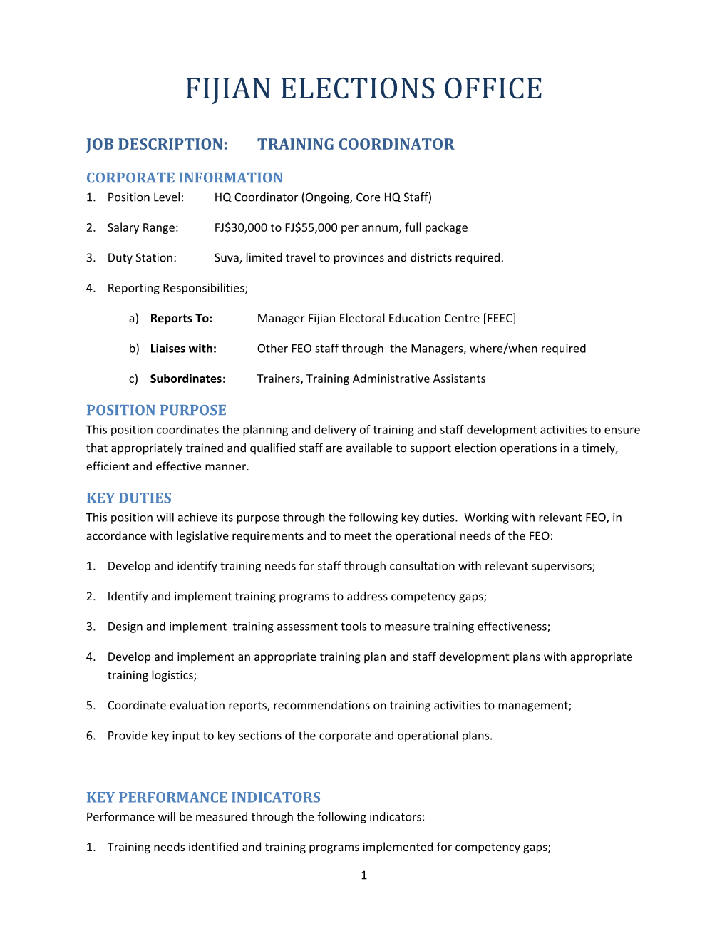 Job Description:Training Coordinator