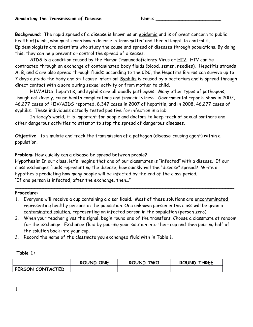 Transmission of Disease Lab