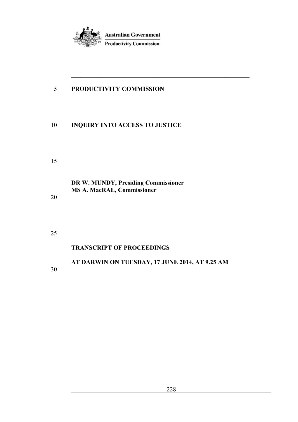 17 June 2014 - Darwin Public Hearing Transcript - Access to Justice Arrangements