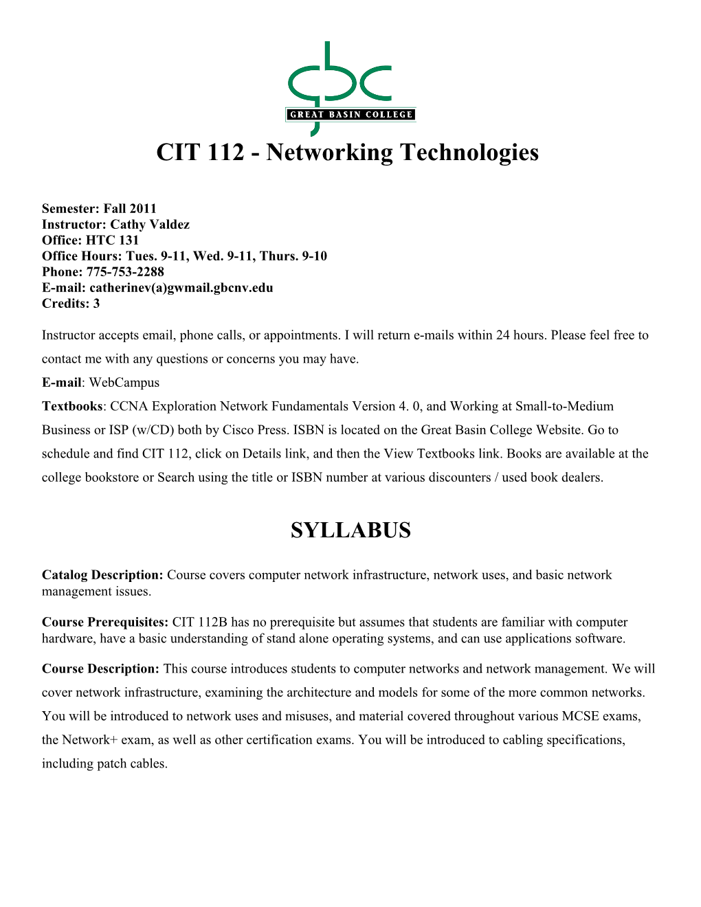 CIT 112 - Networking Technologies