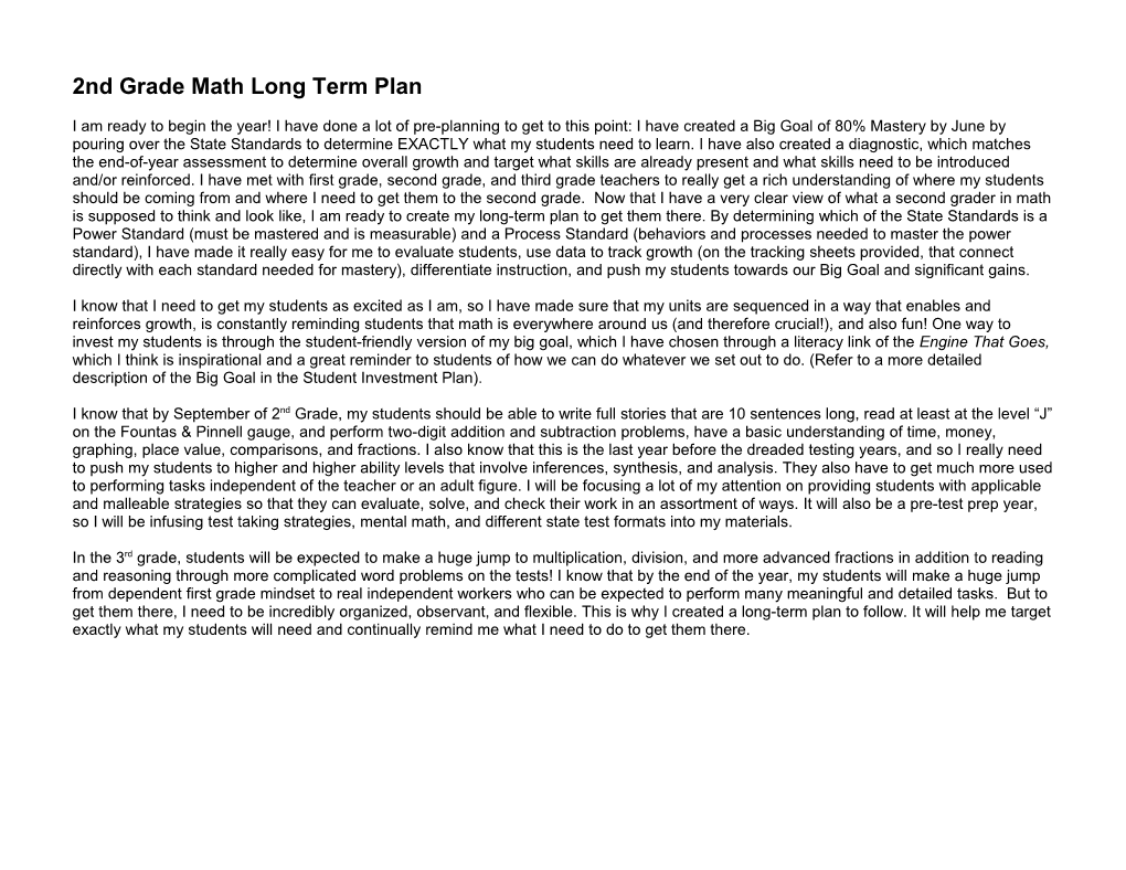 2Nd Grade Math Long Term Plan