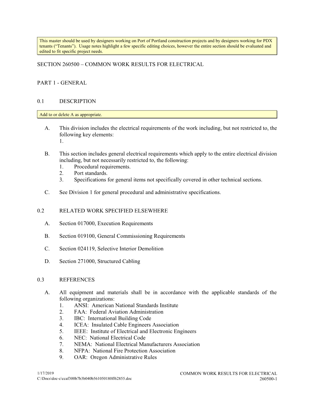 Section 260500 - Common Work Results for Electrical