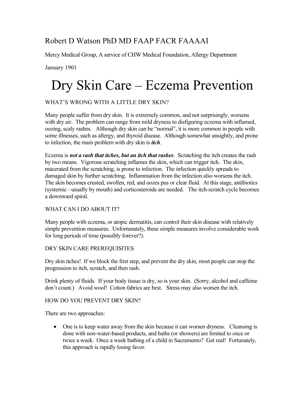 Dry Skin Care - Eczema