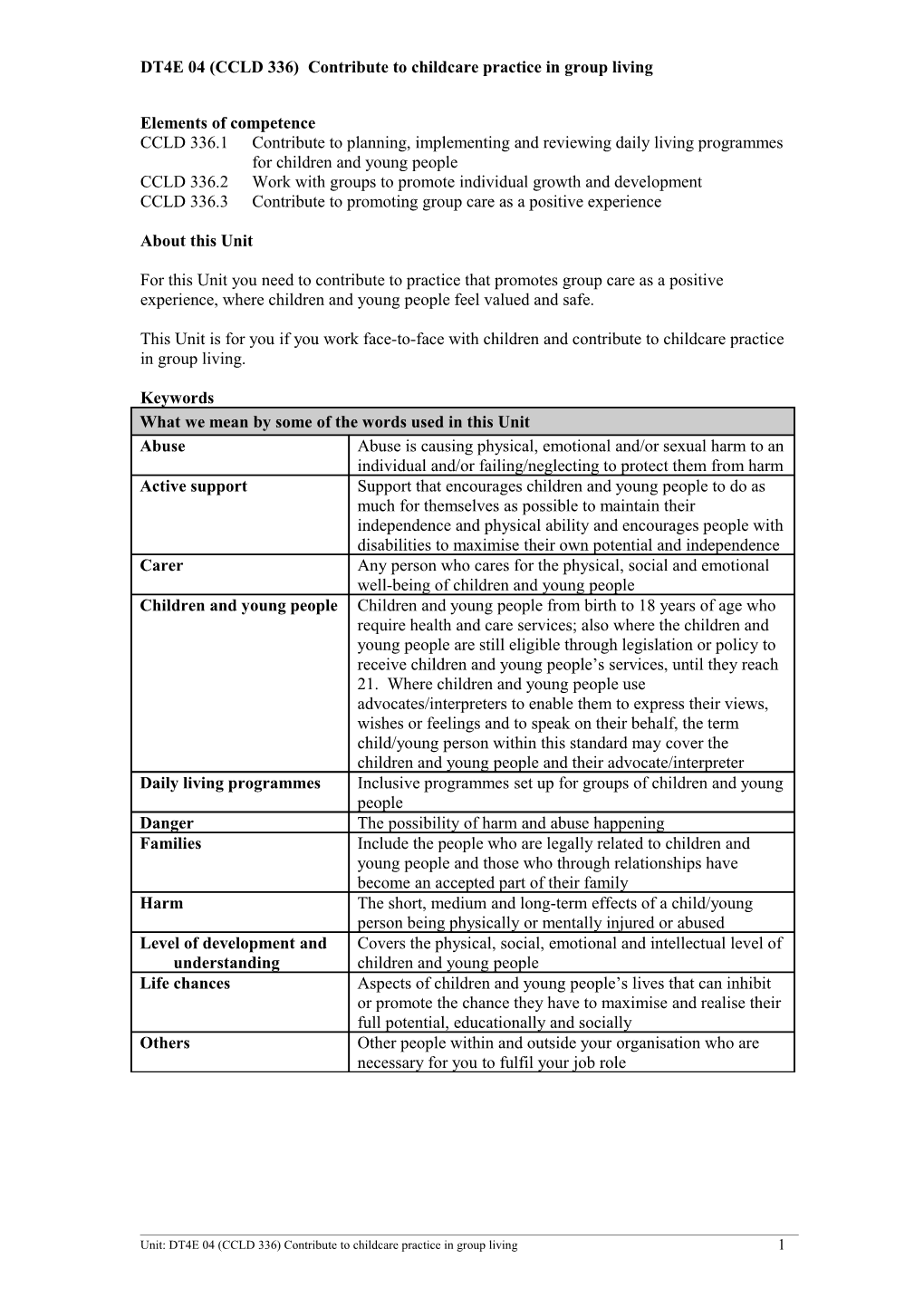 DT4E 04 (CCLD 336)Contribute to Childcare Practice in Group Living