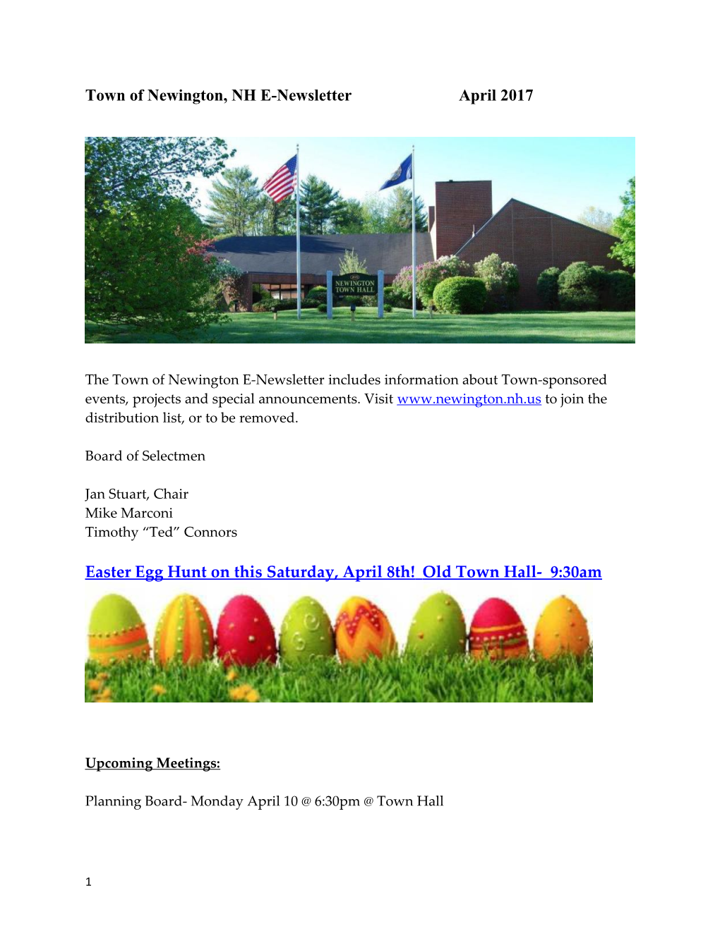 The Town of Newington E-Newsletter Includes Information About Town-Sponsored Events, Projects