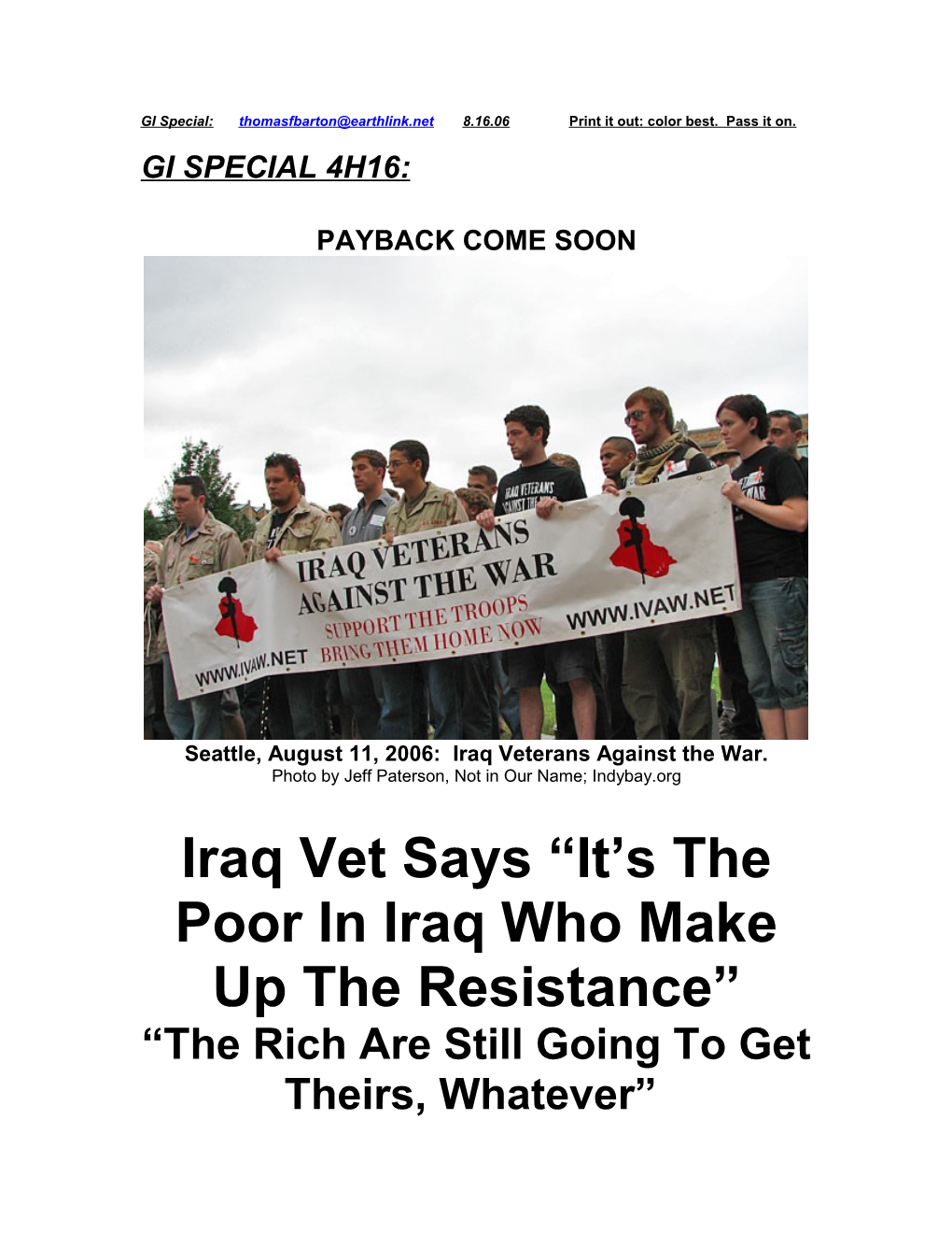 Seattle, August 11, 2006: Iraq Veterans Against the War