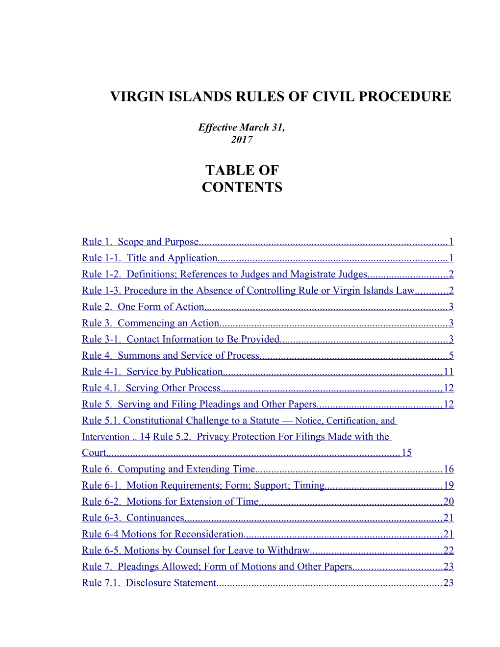 Virgin Islands Rules of Civil Procedure