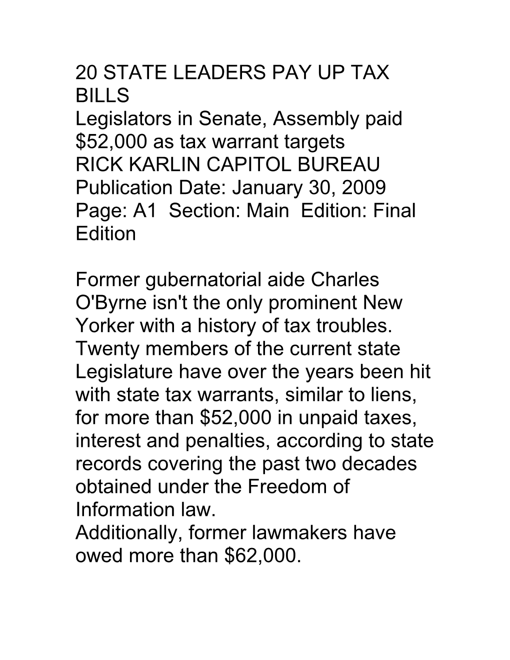 20 State Leaders Pay up Tax Bills