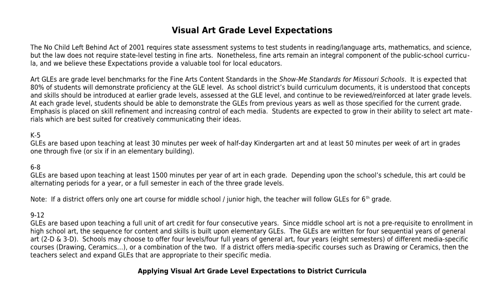 Visual Art Grade Level Expectations