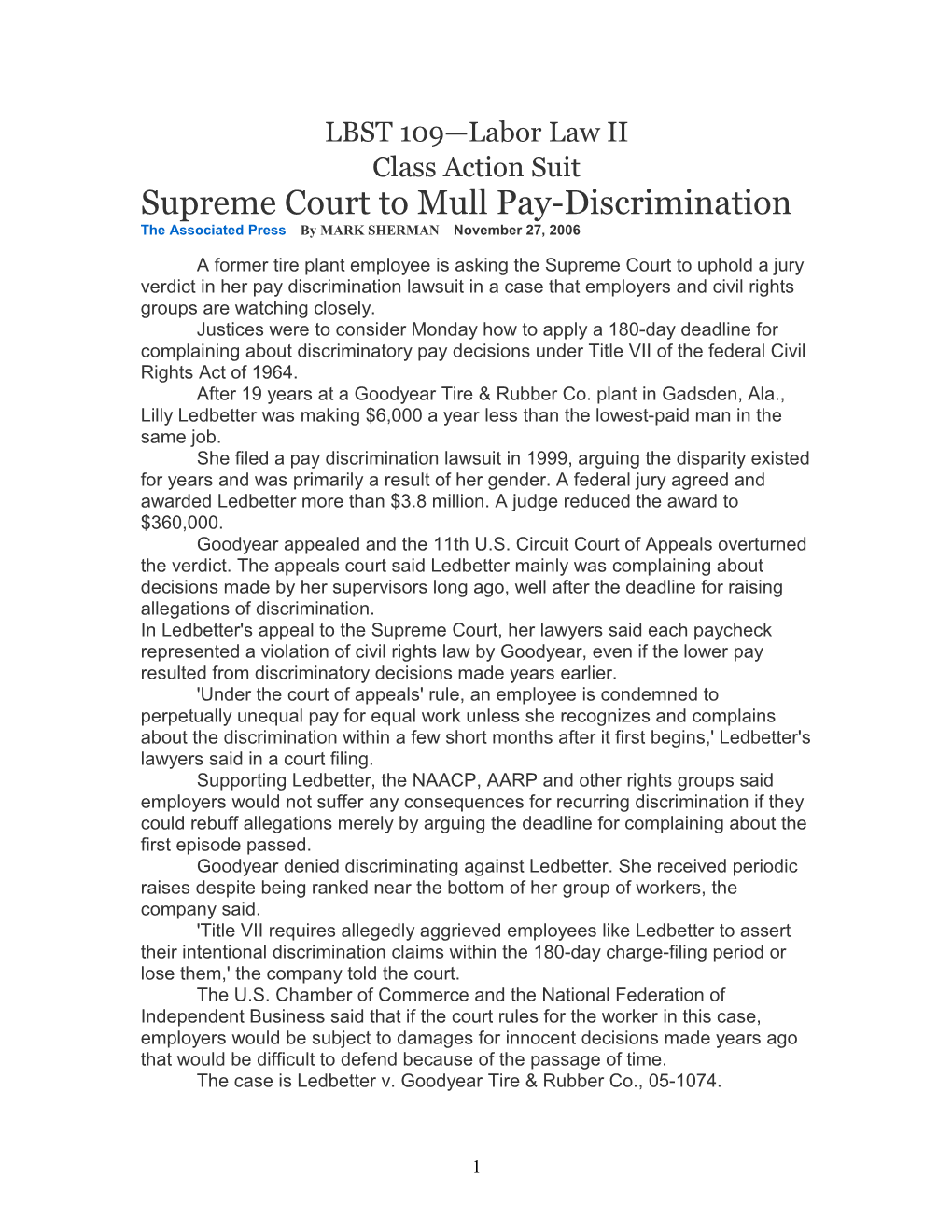 Supreme Court to Mull Pay-Discrimination
