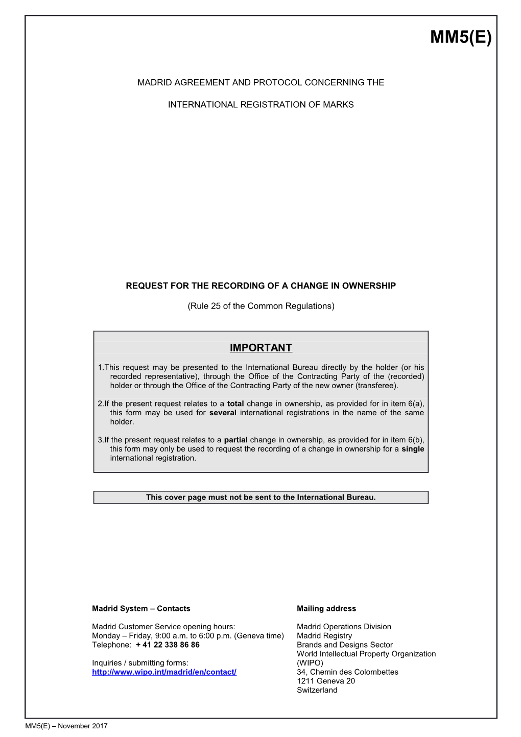 Form MM5 (Madrid Agreement Concerning the International Registration of Marks