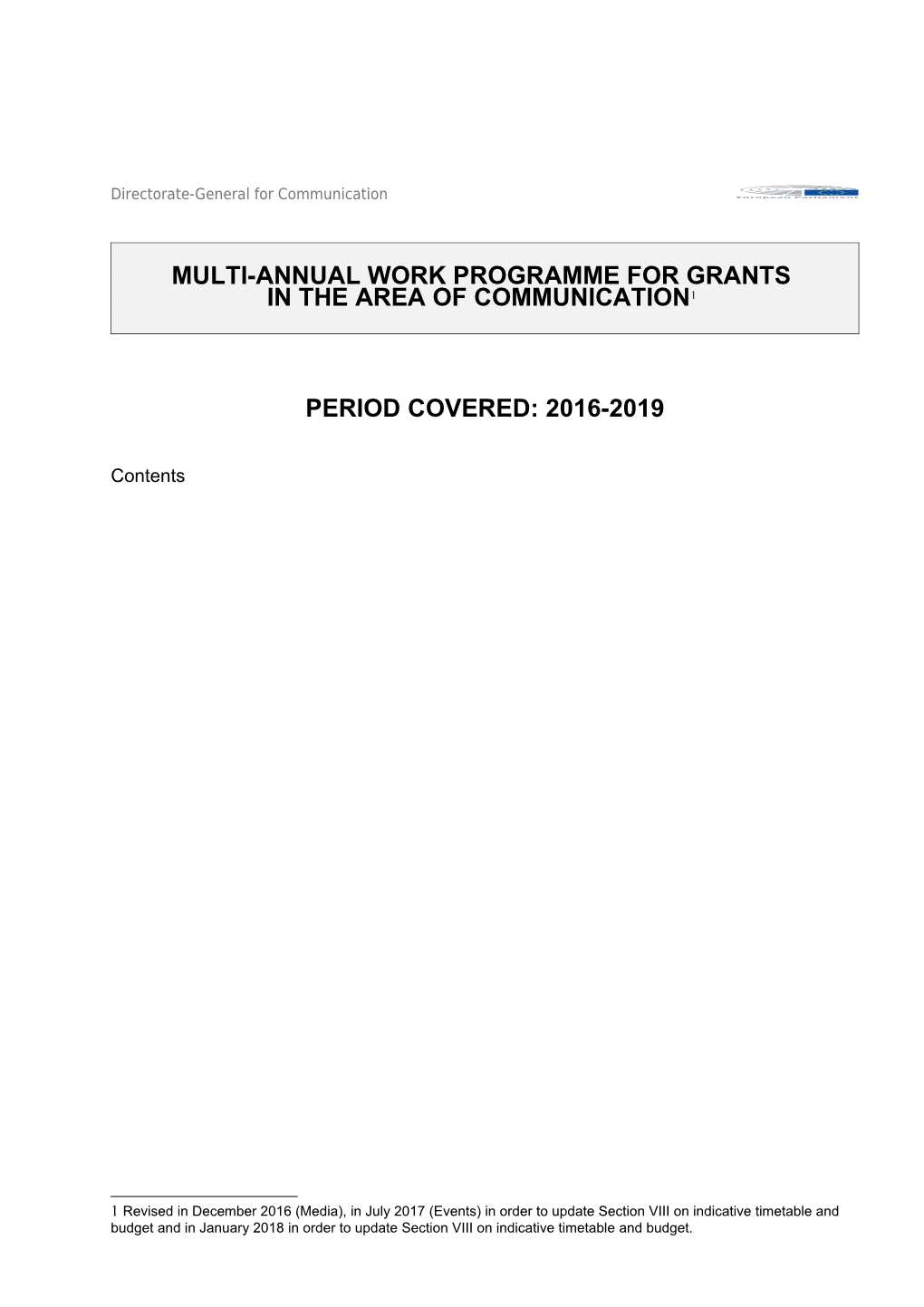 Multi-Annual Work Programme for Grants