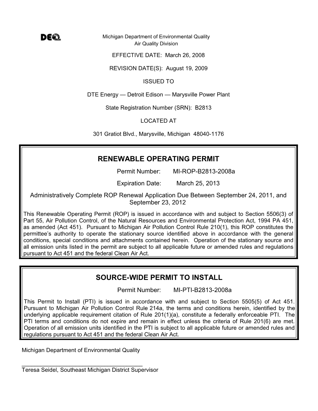 ROP No: MI-ROP-B2813-2008A