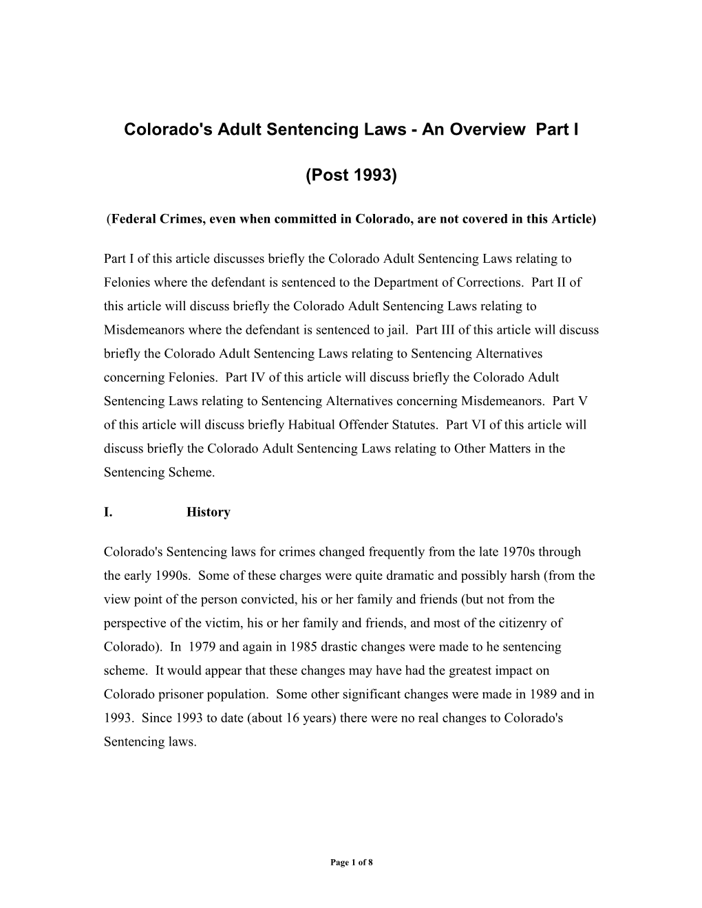 Colorado's Adult Sentencing Laws - an Overview