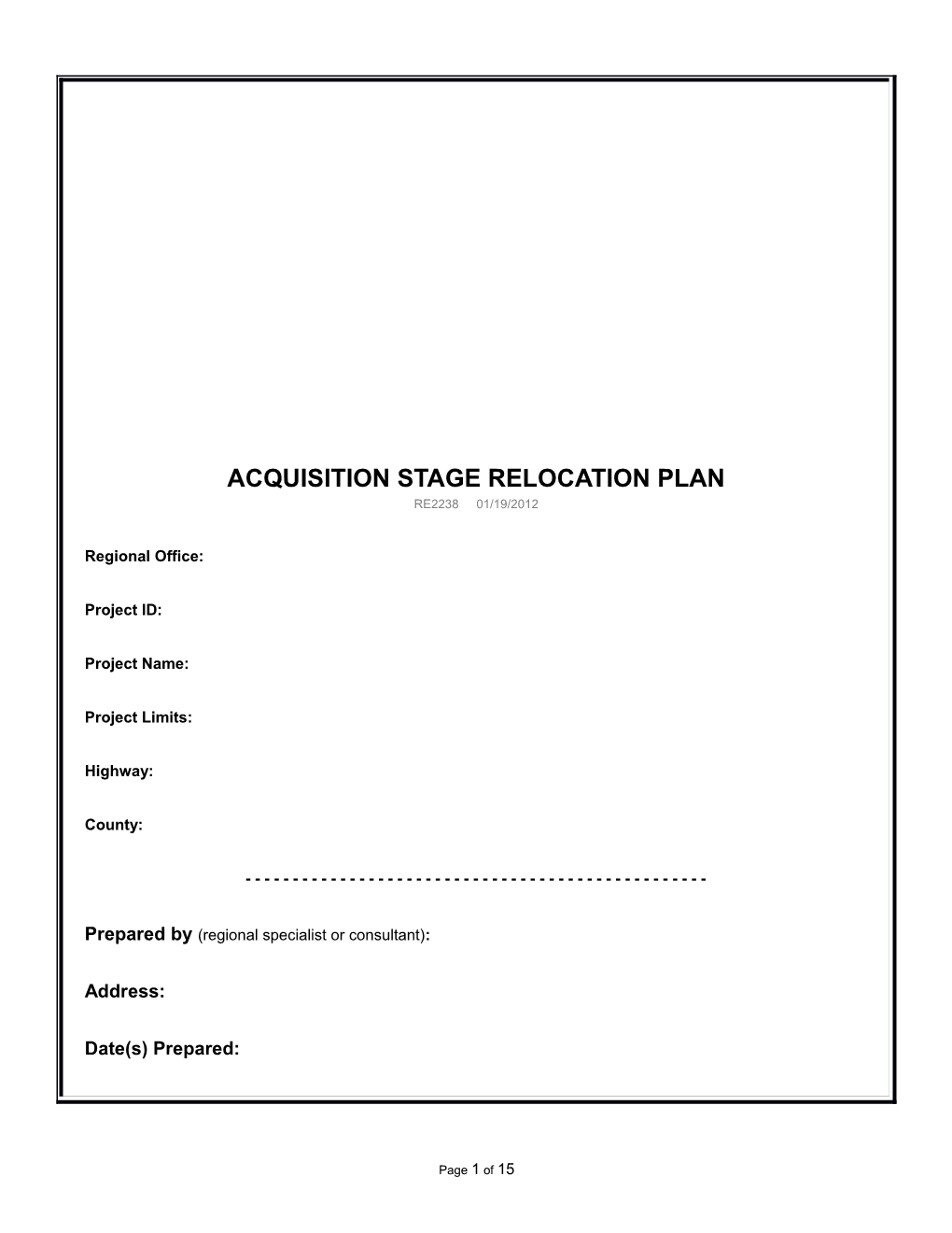 DT2238 - Acquisition Stage Relocation Plan