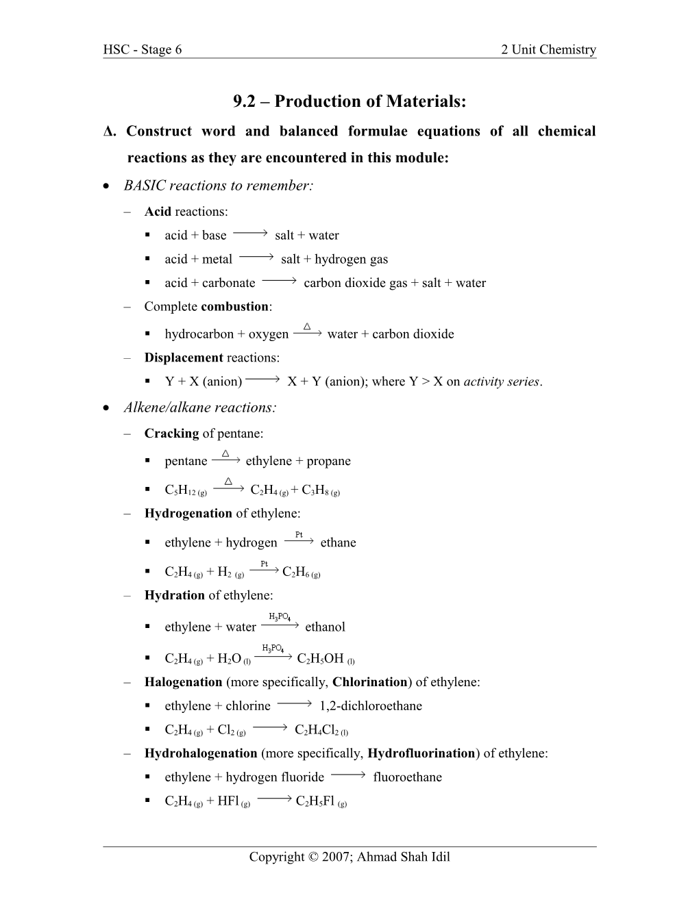 HSC - Stage 62 Unit Chemistry