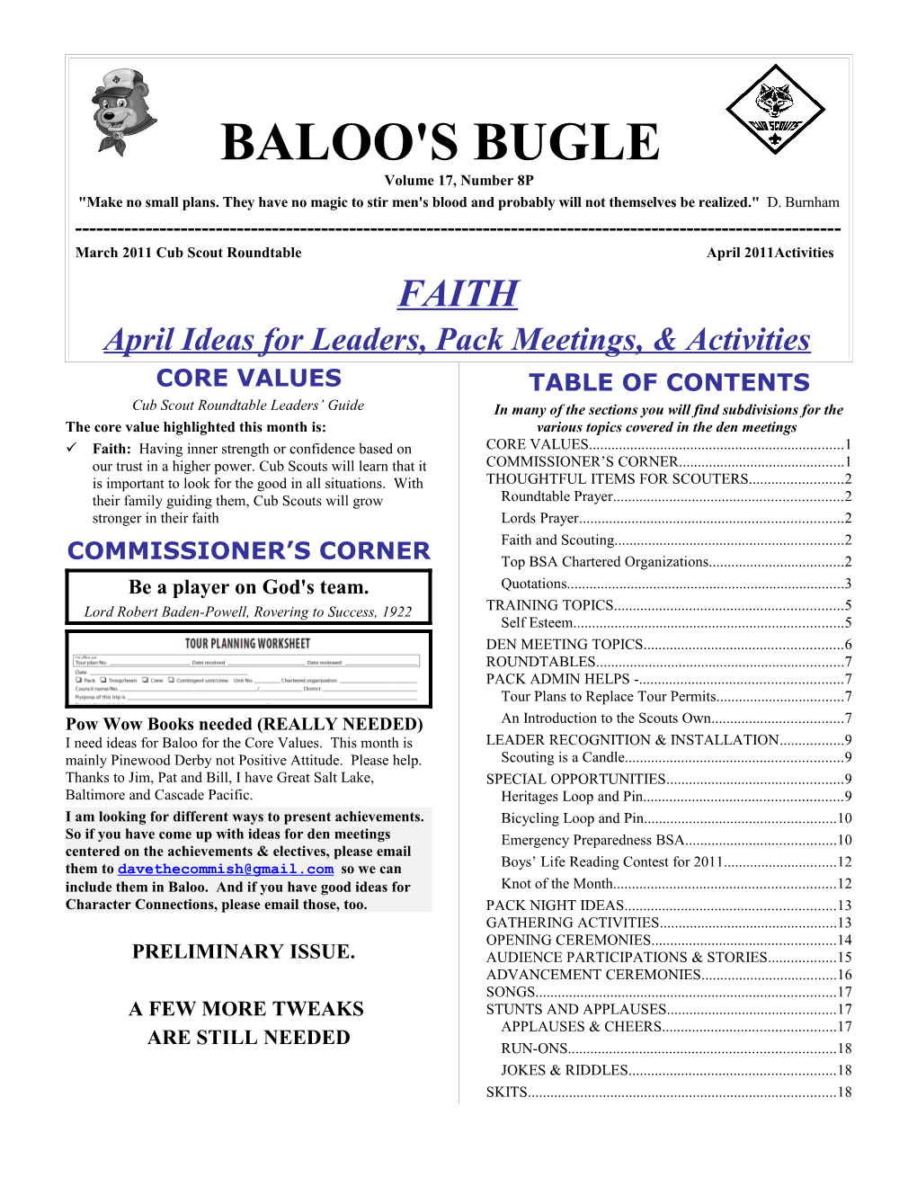 BALOO's BUGLE - PACK EDITION - (April 2011 Ideas) Page 1