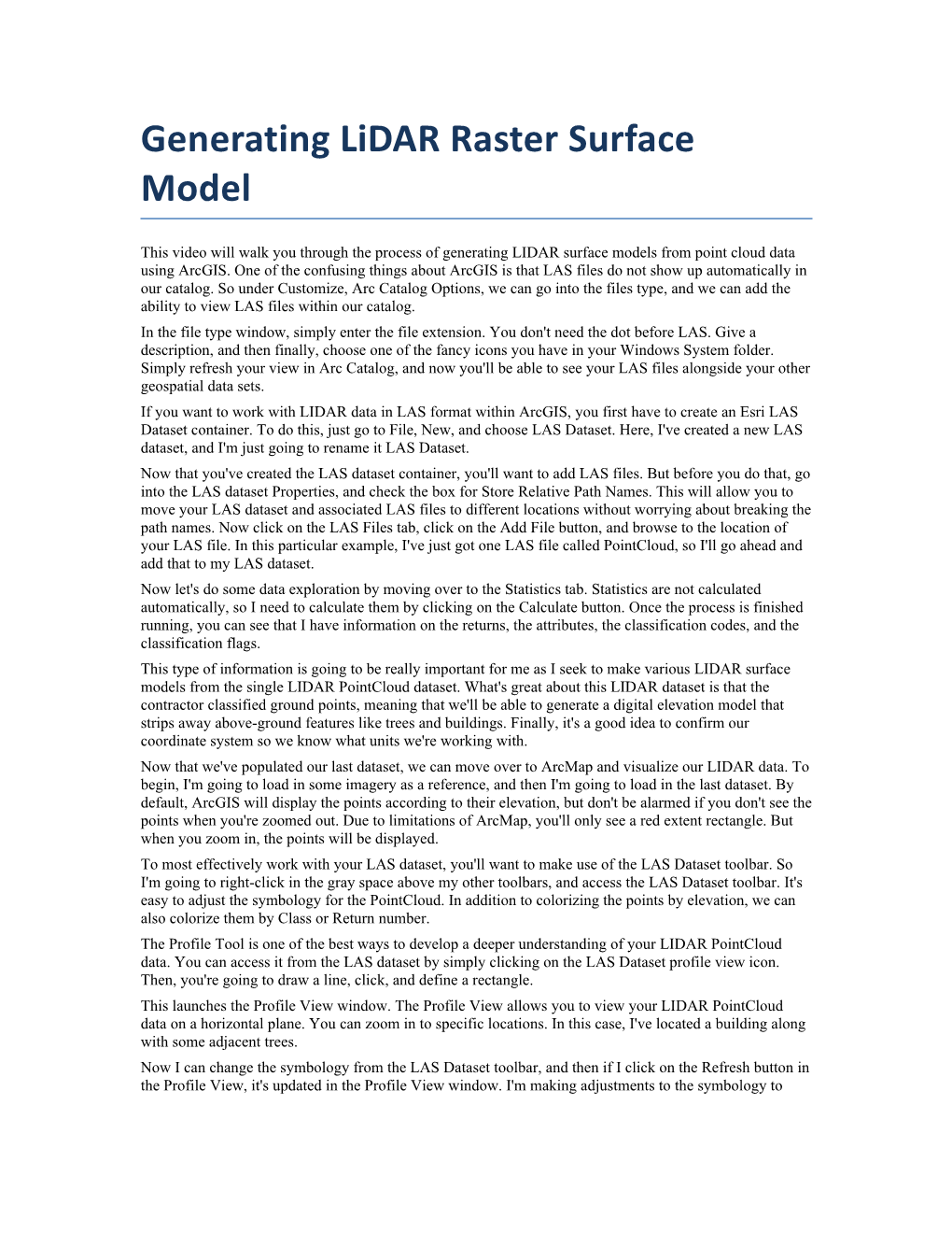 Generating Lidar Raster Surface Model