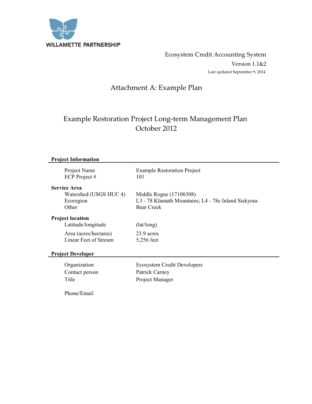 Example Restoration Project Long-Term Management Plan