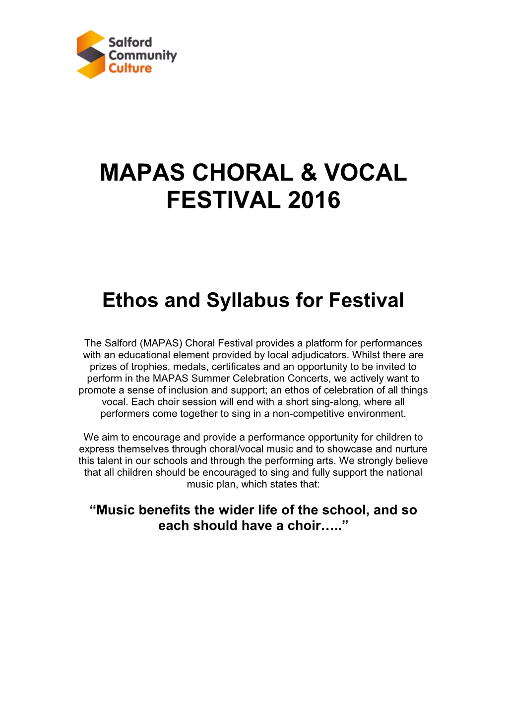 The Salford (Mapas) Vocal/Choral Festival Provides a Platform for Amateur Performances