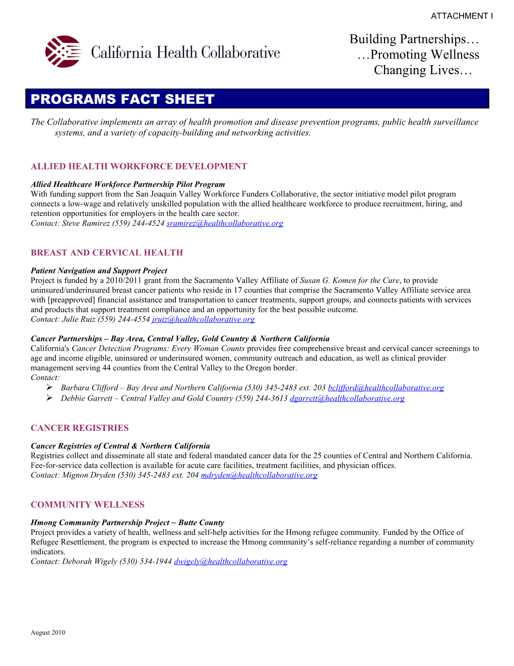 Programs Fact Sheet