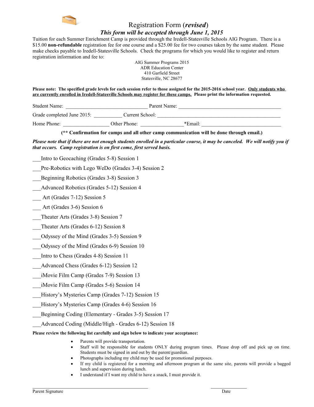 This Form Will Be Accepted Throughjune 1, 2015