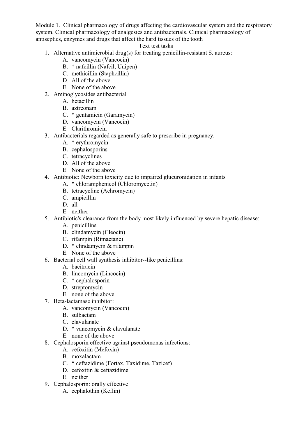 Module 1. Clinical Pharmacology of Drugs Affecting the Cardiovascular System and the Respiratory