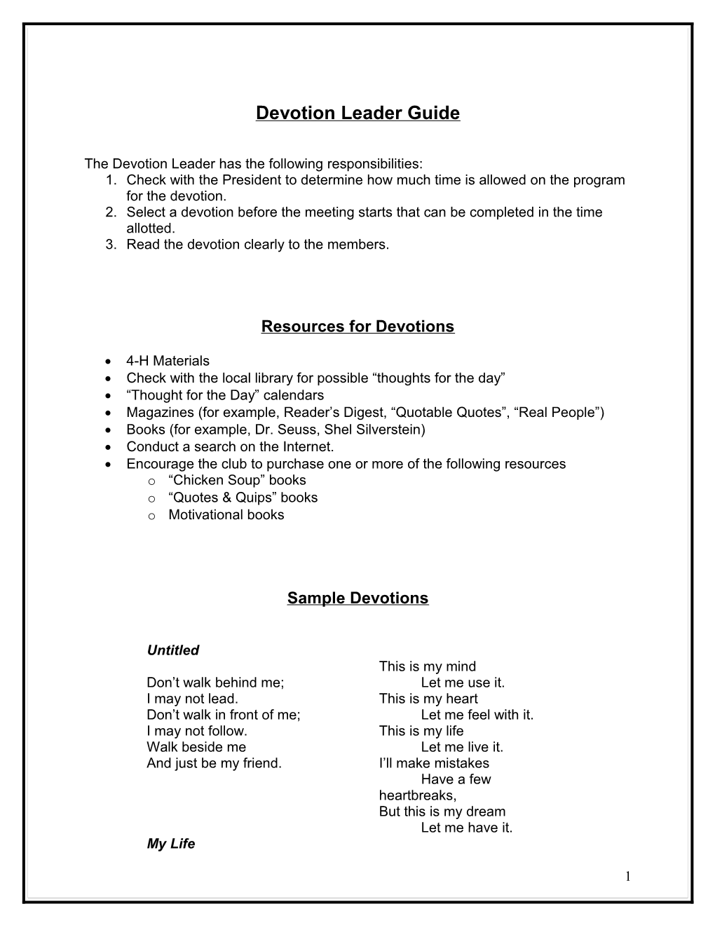 The Devotion Leader Has the Following Responsibilities