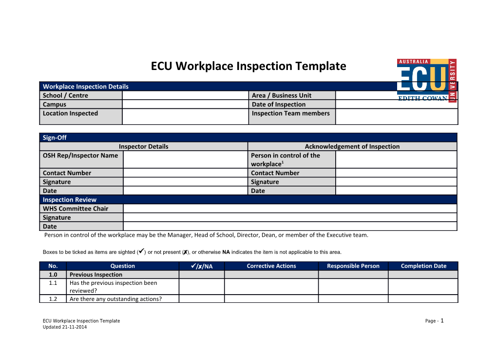 ECU Workplace Inspection Template