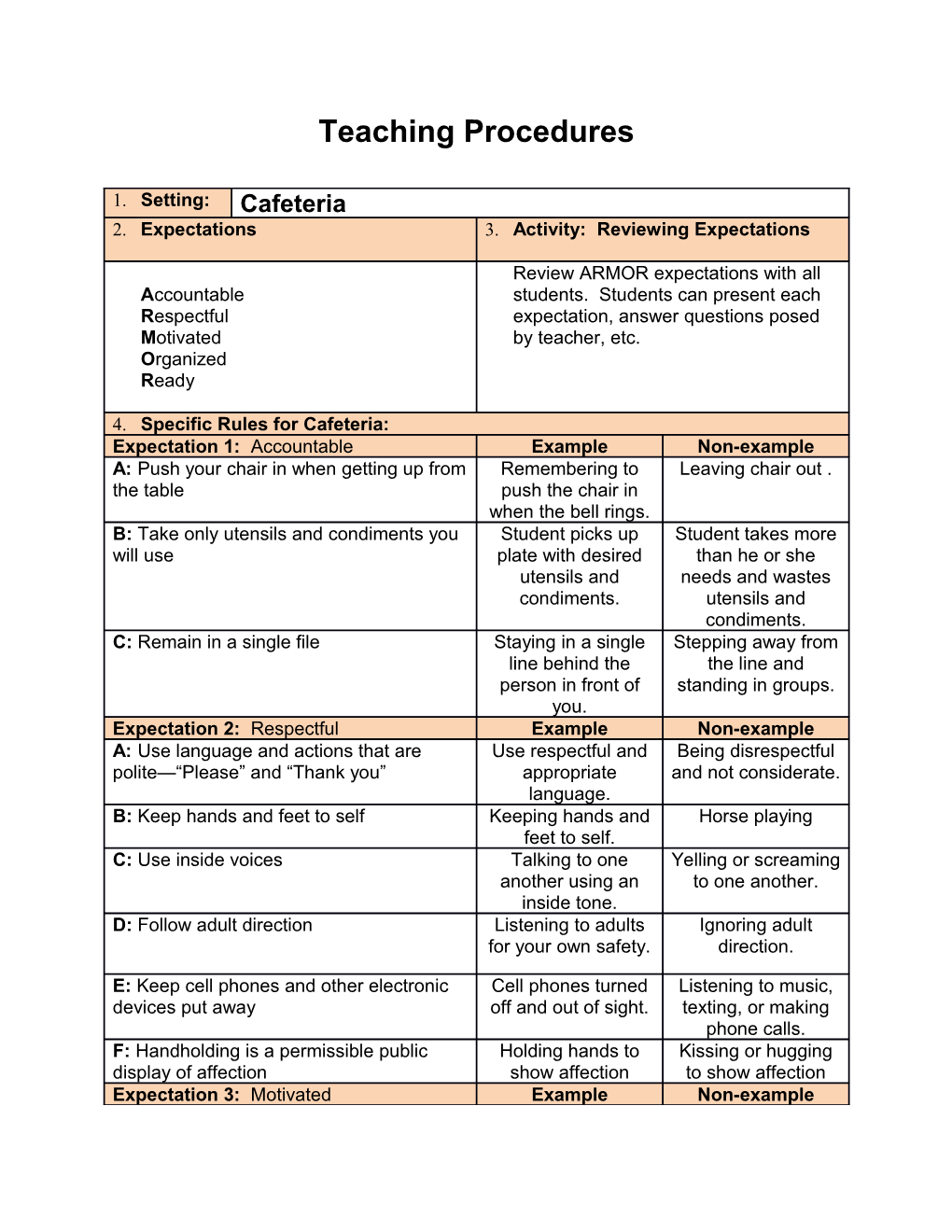 Teaching Procedures