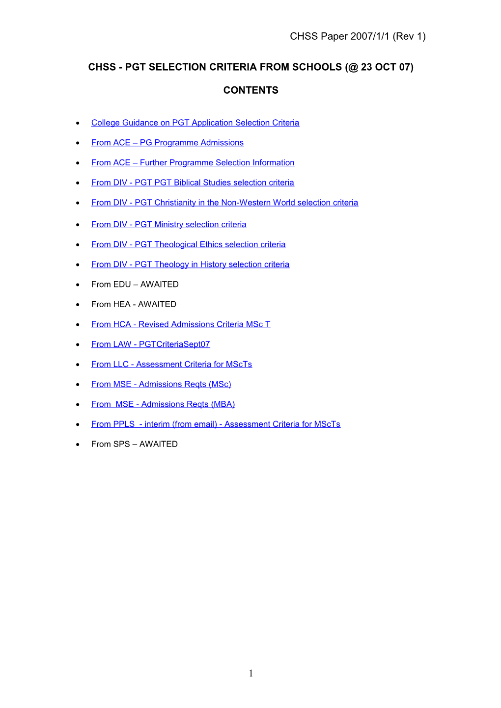 Chss - Pgt Selection Criteria from Schools ( 23 Oct 07)