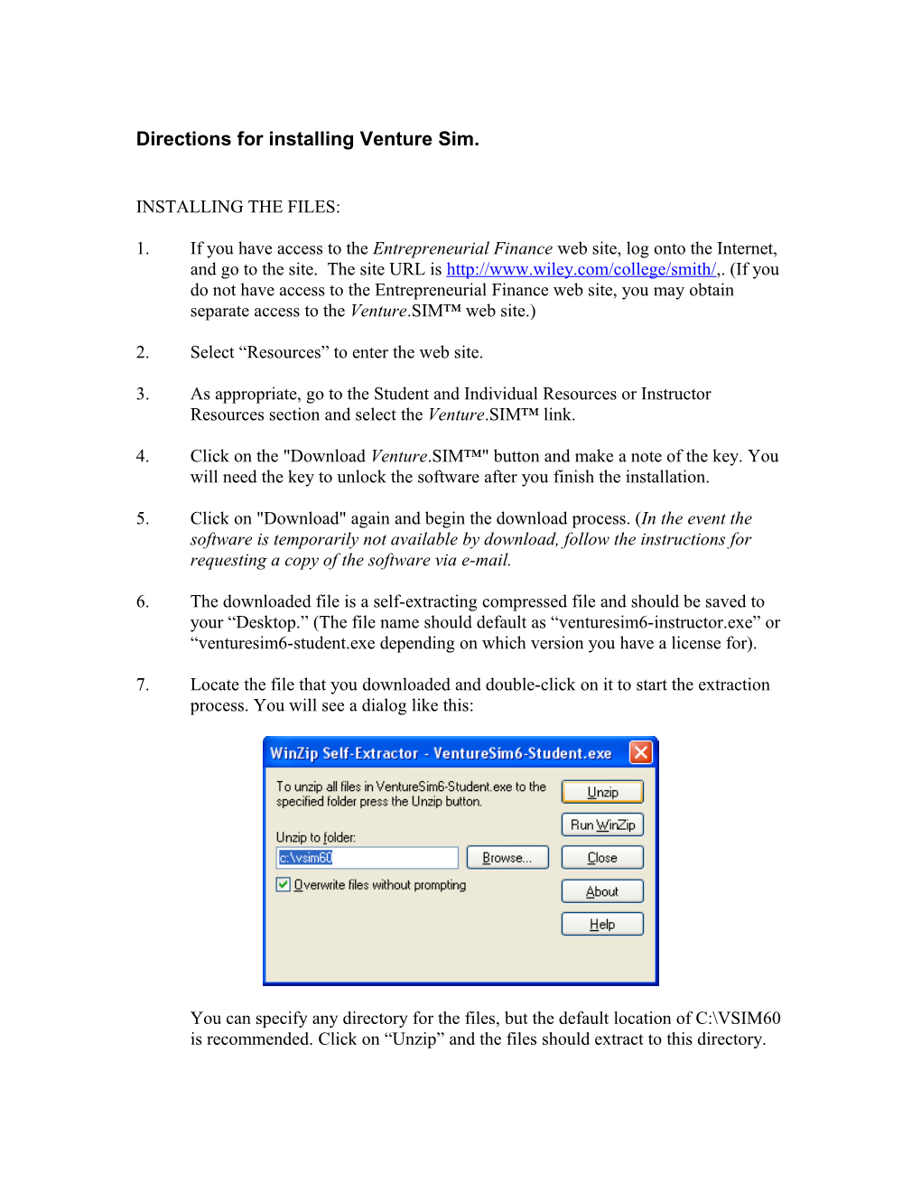 Directions for Installing Venture Sim