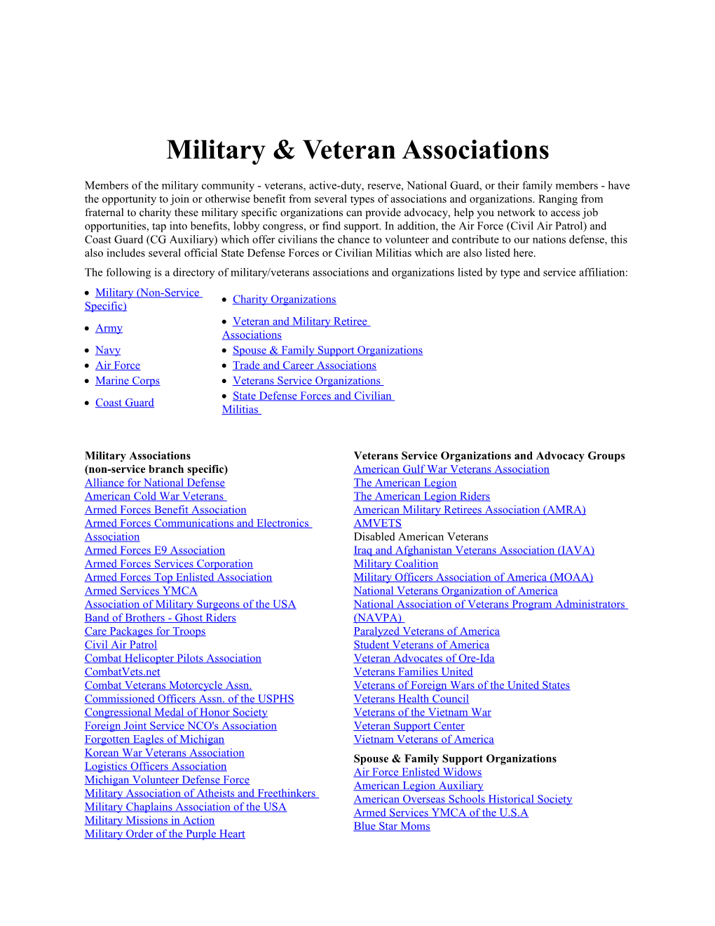 Military Veteran Associations