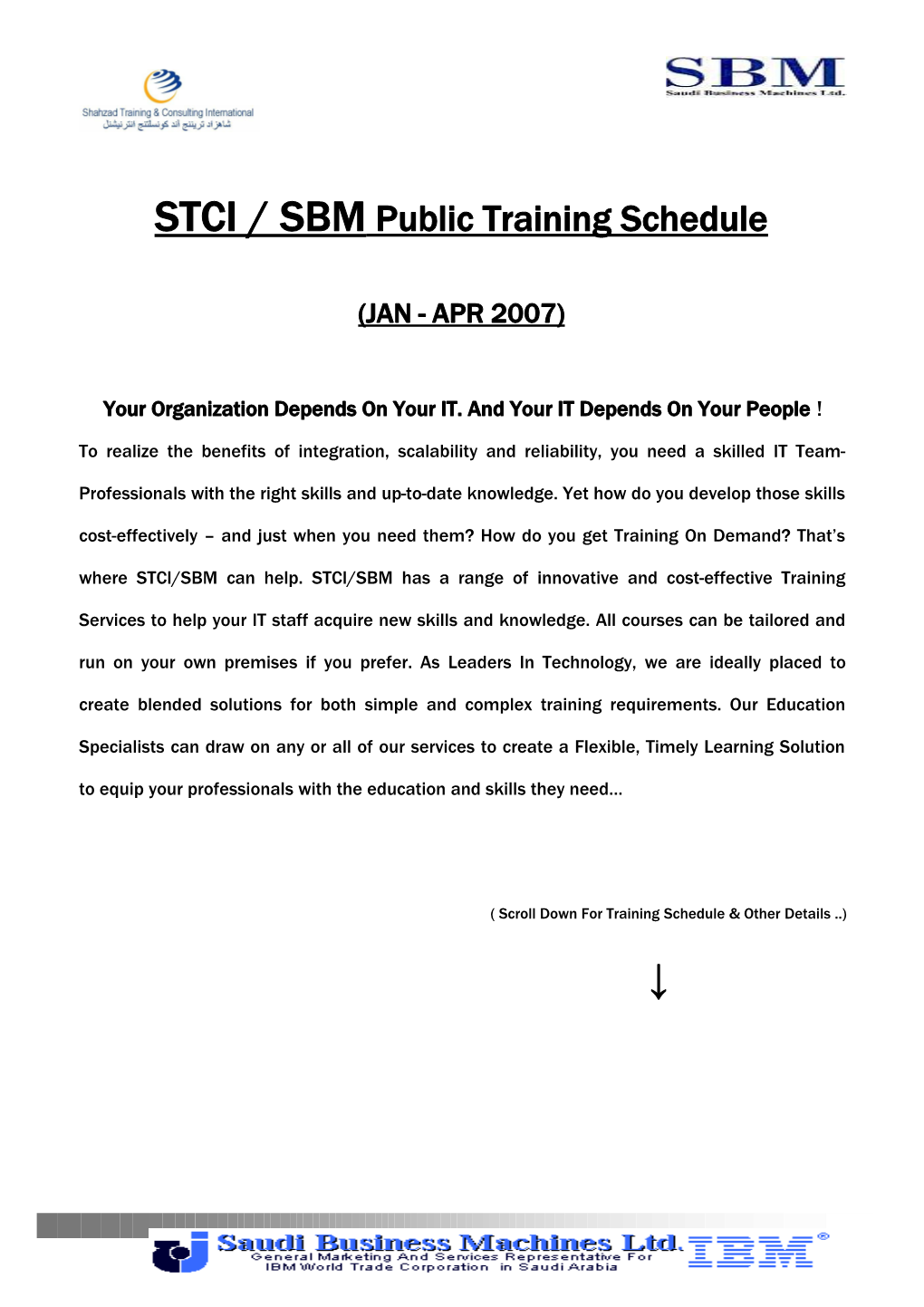 STCI / Sbmpublic Training Schedule