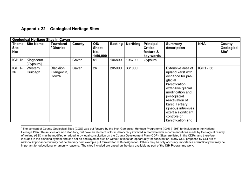 Appendix 22 Geological Heritage Sites