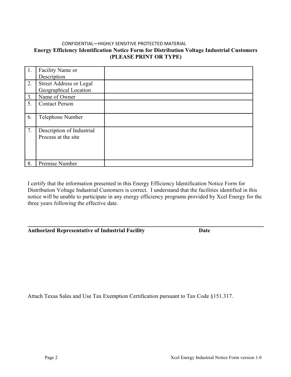 Procedure Instructions for Energy Efficiency Opt-Out Notice Form for Distribution Voltage
