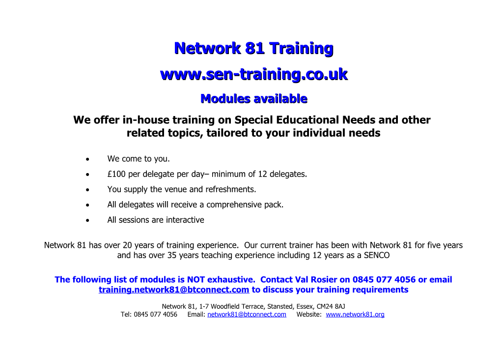 We Offer In-House Training on Special Educational Needs and Other