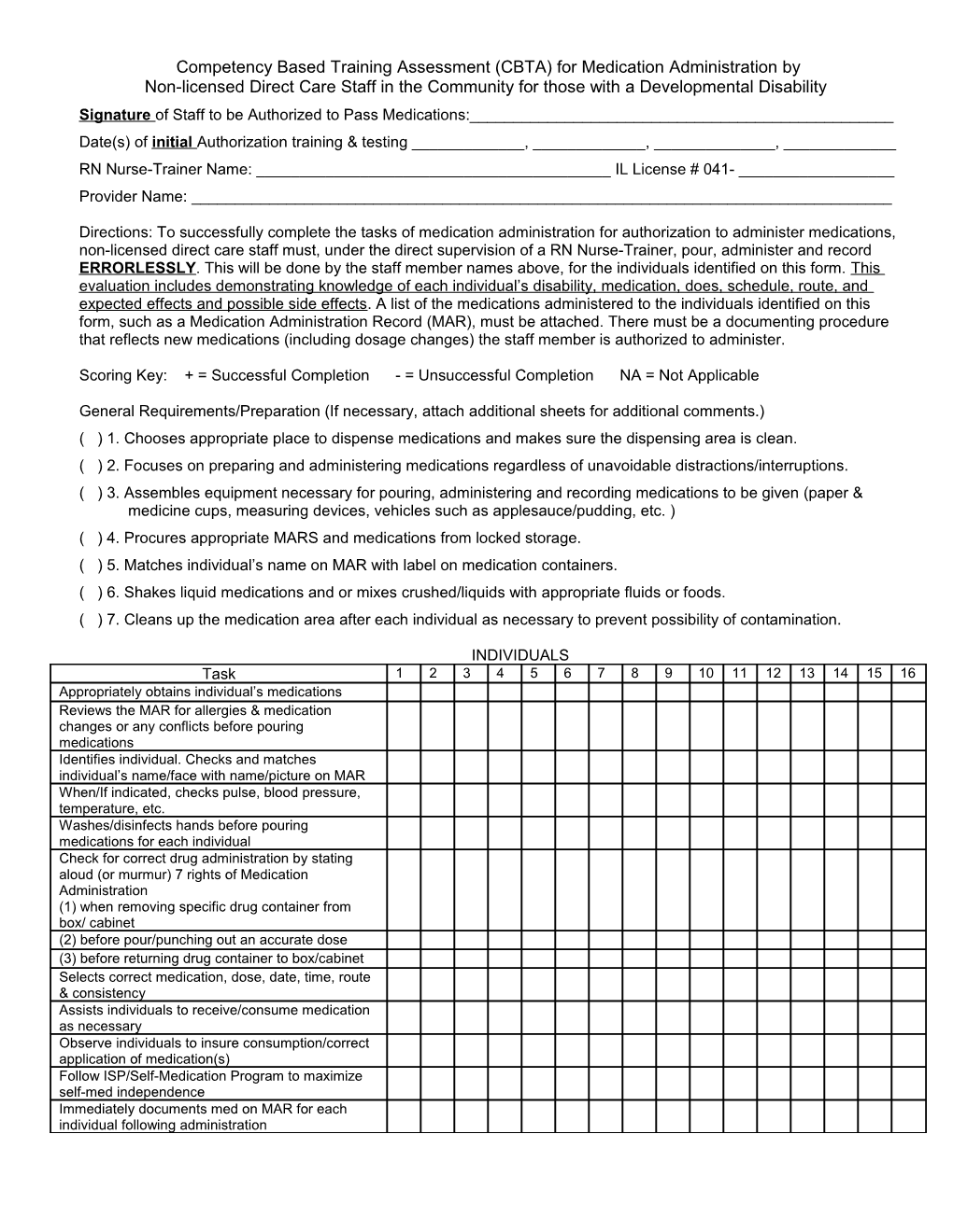 Competency Based Training Assessment (CBTA) for Medication Administration By