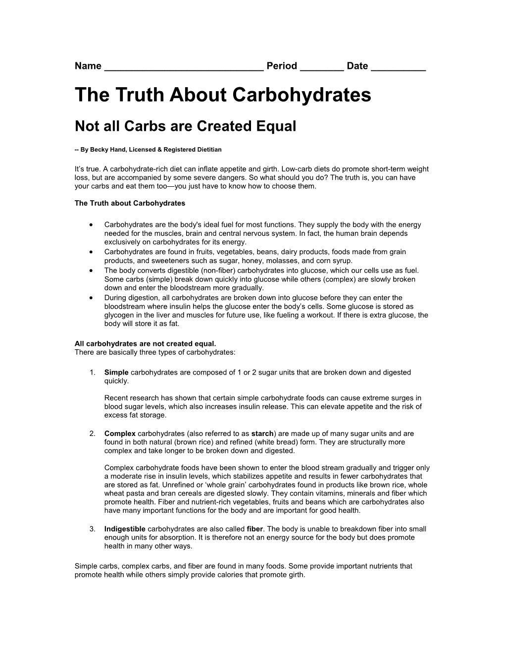 The Truth About Carbohydrates