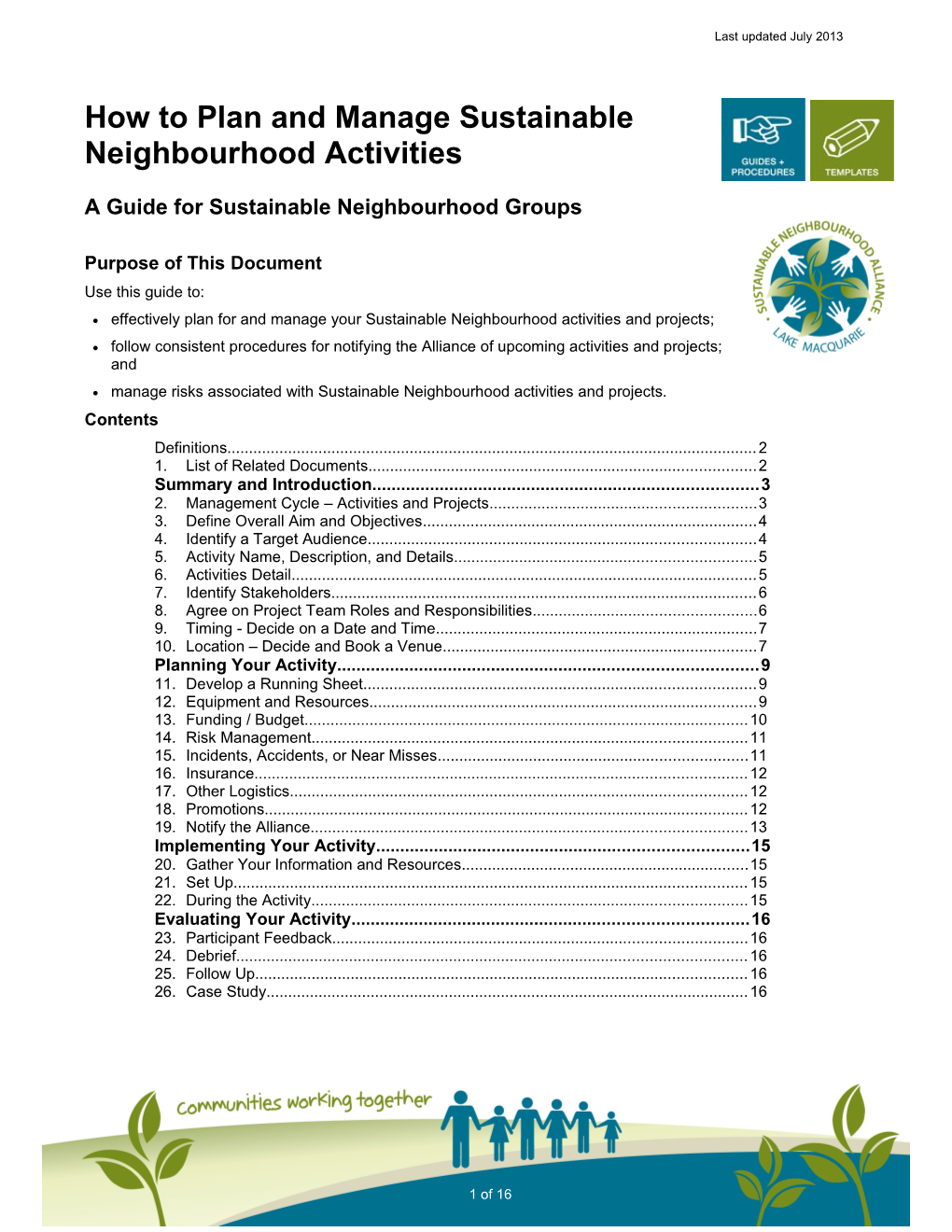 How to Plan and Manage Sustainable Neighbourhood Activities