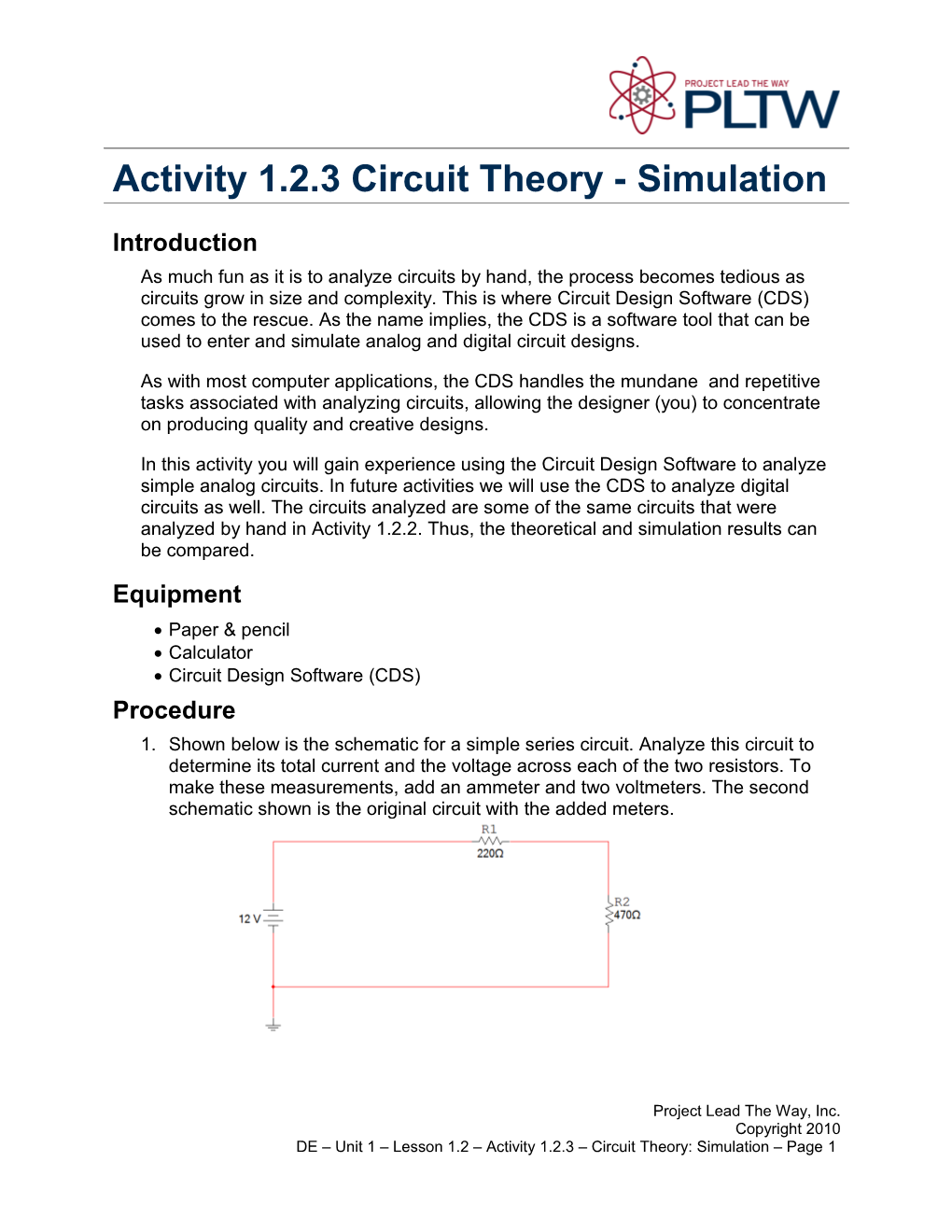 Activity 1.2.3 Circuit Theory : Simulation