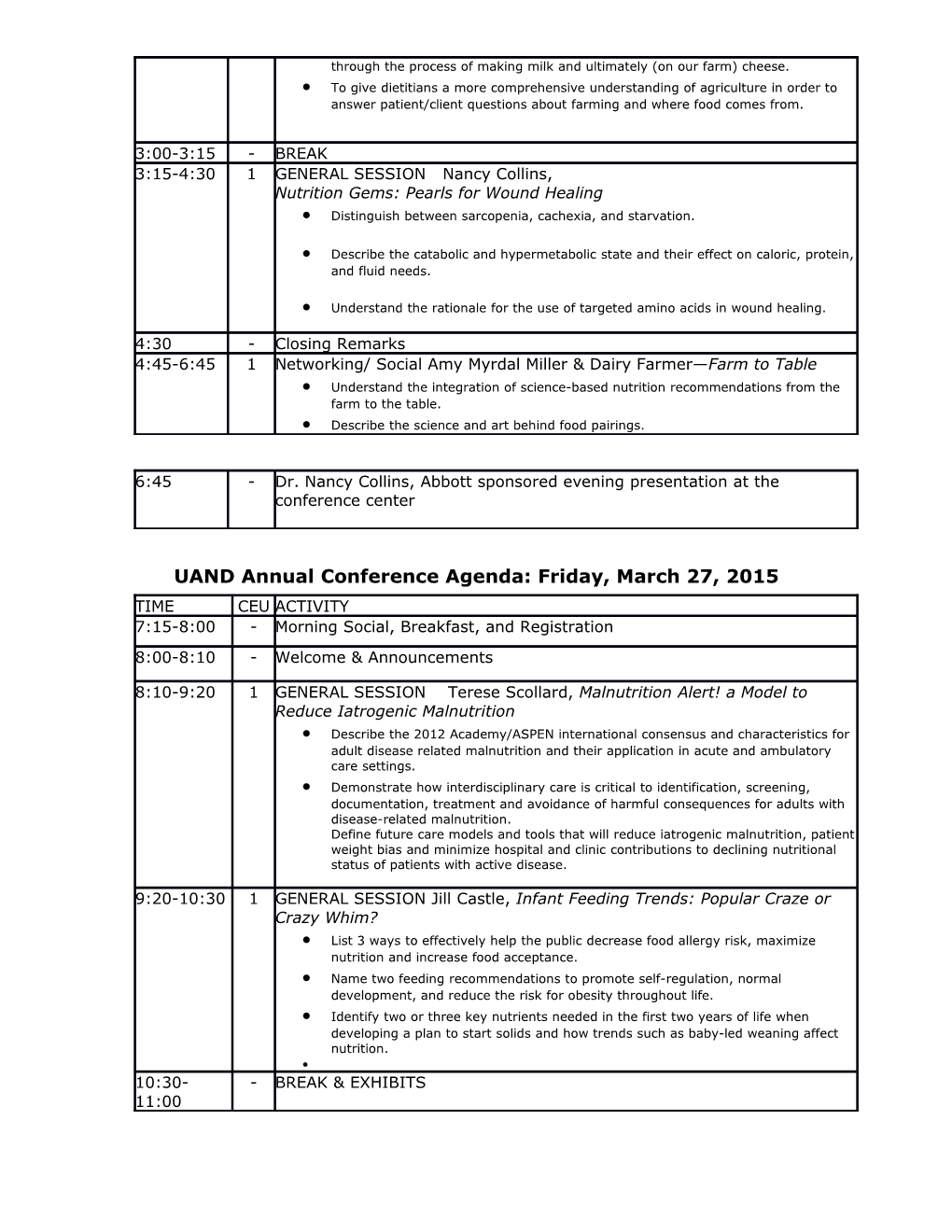 UAND Annual Conference Agenda: Thursday, March 26, 2015