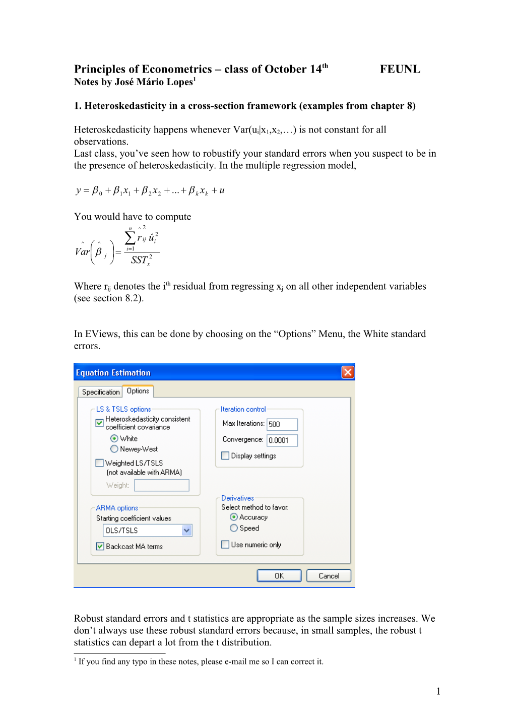 Principles of Econometrics Class of October 14Thfeunl