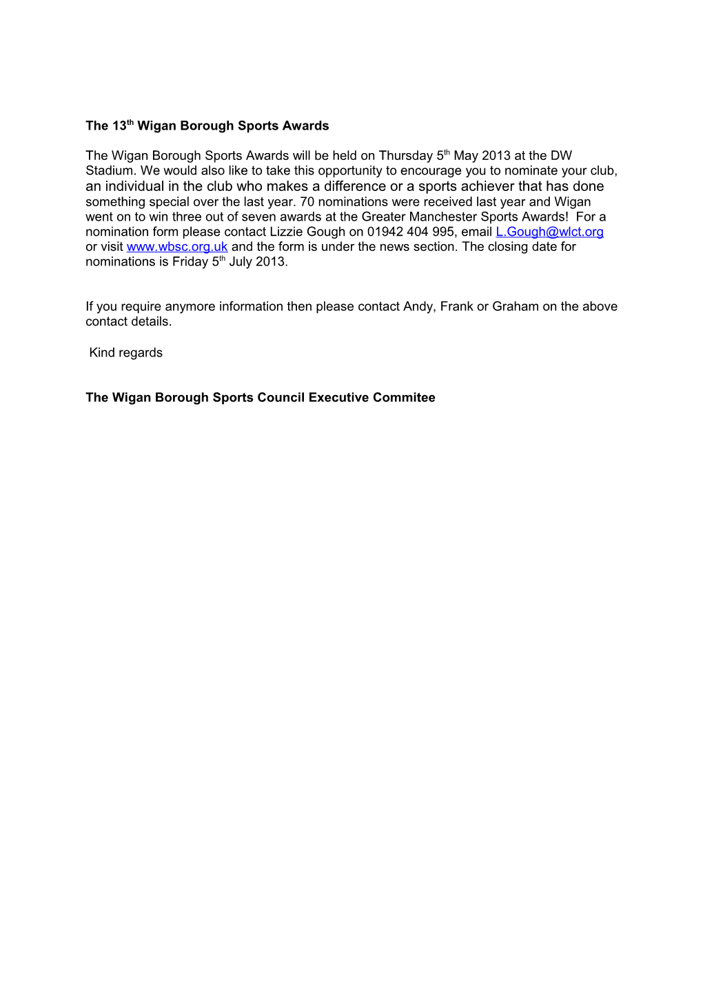 Wigan Borough Sports Council Subscription