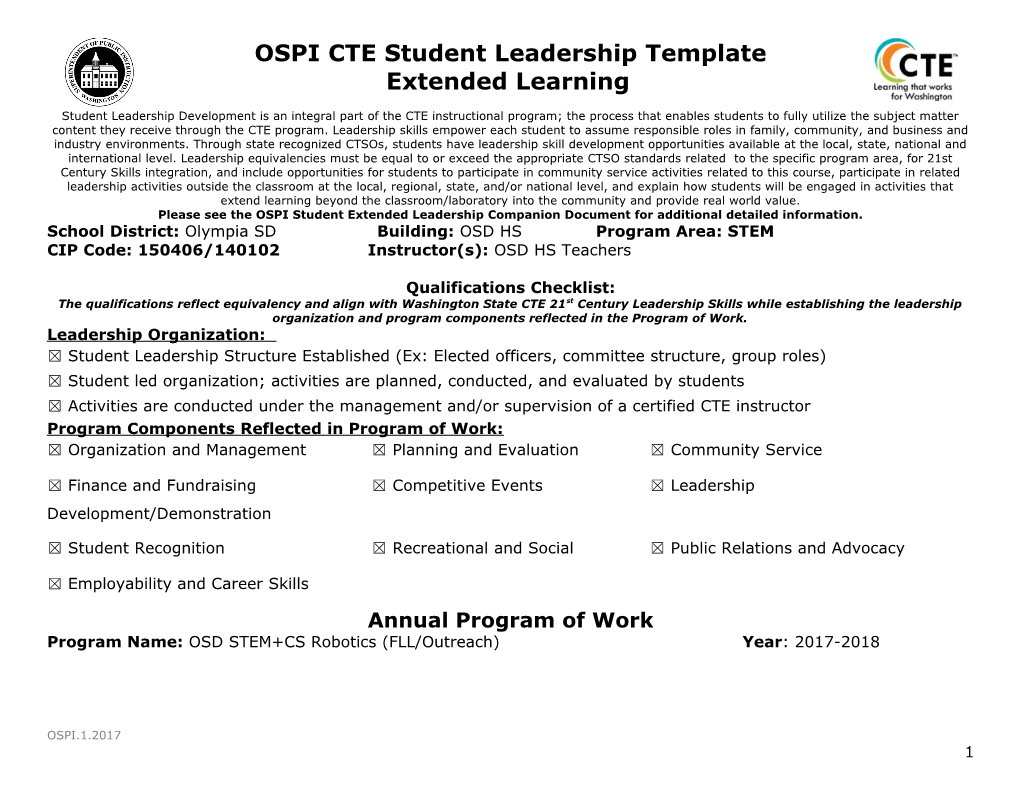 School District: Olympia SD Building: OSD HS Program Area: STEM