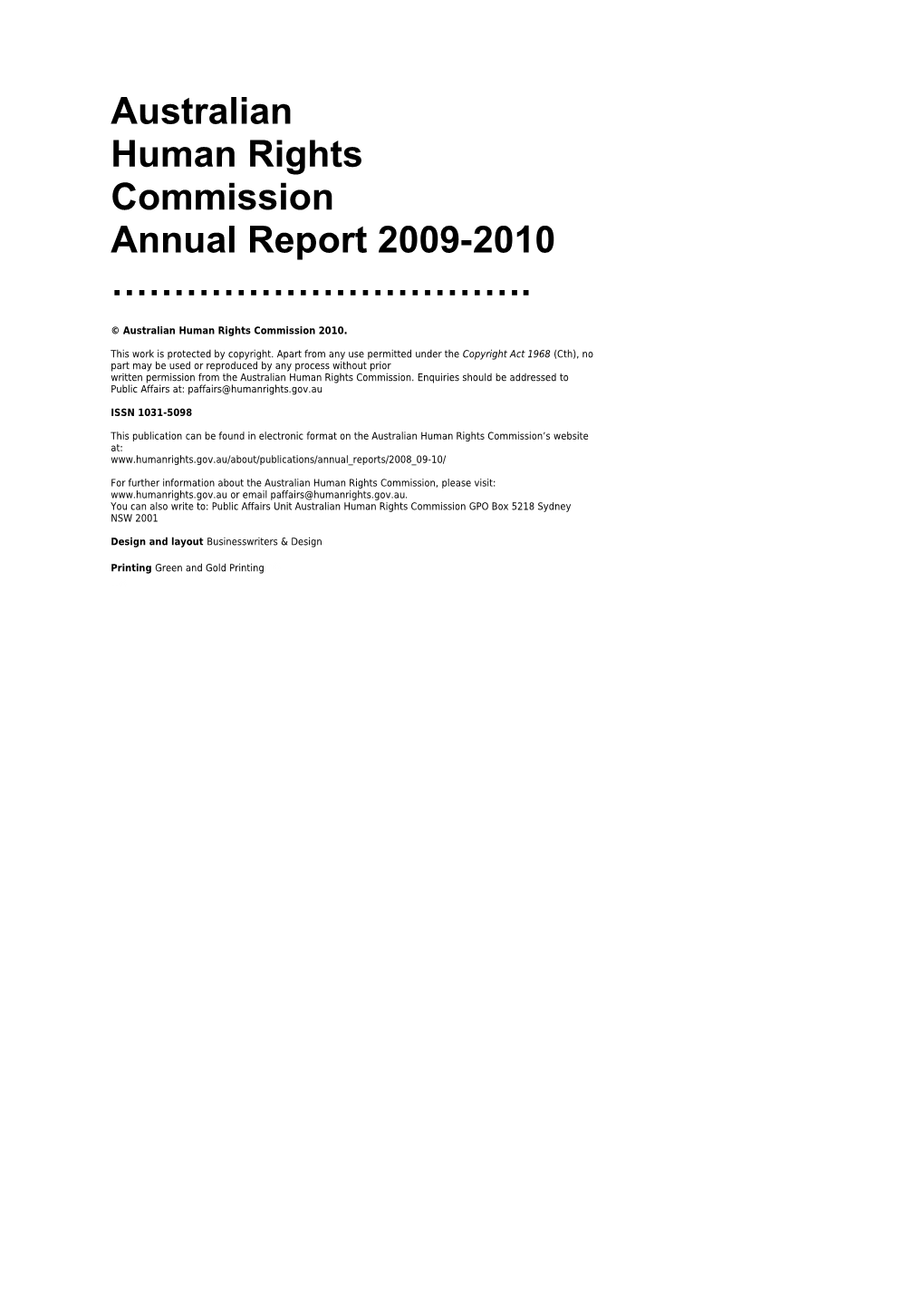 Australian Human Rights Commission 2010