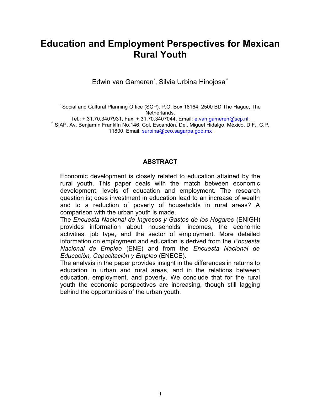 Education and Employment Perspectives for Mexican Rural Youth