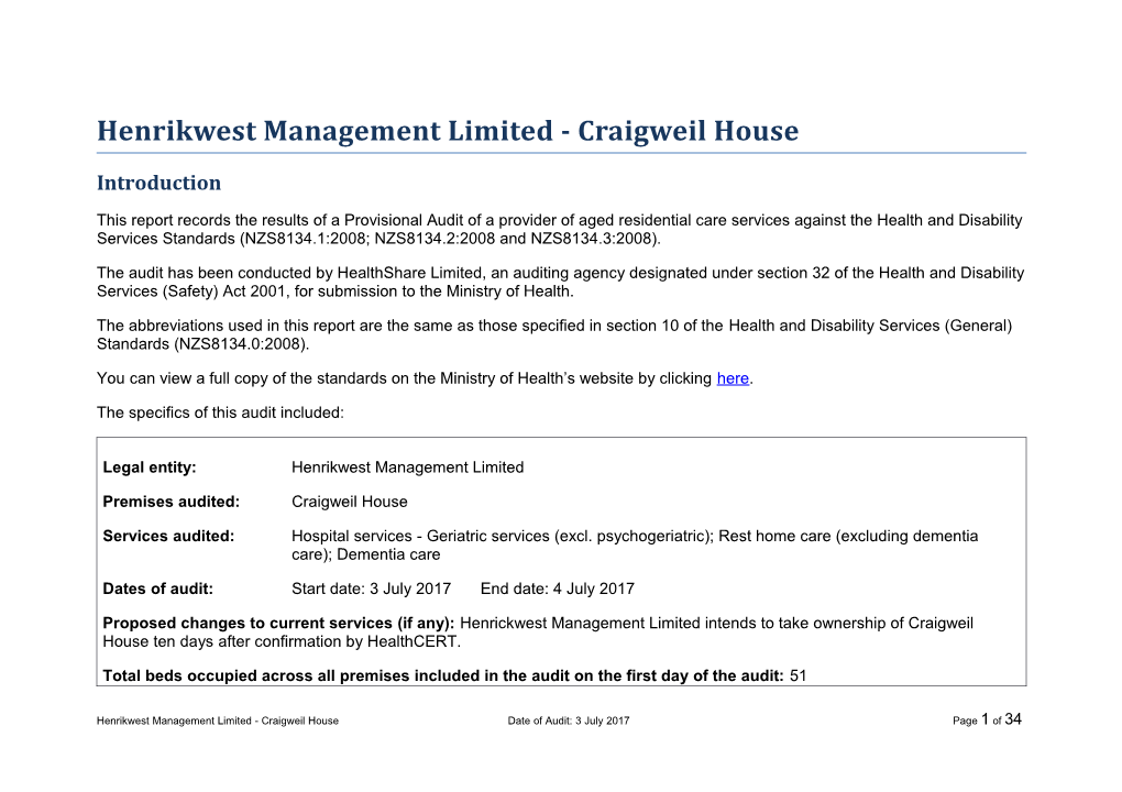 Henrikwest Management Limited - Craigweil House